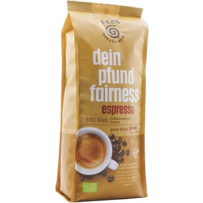 GEPA Bio-Espresso "Dein Pfund Fairness" ganze Bohne, 500 g GEPA Bio-Espresso "Dein Pfund Fairness" ganze Bohne, 500 g