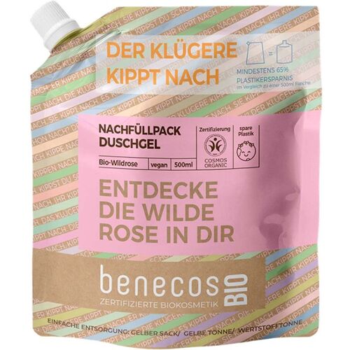 benecos Bio-Duschgel-Nachfüllbeutel mit Bio-Wildrose, 500 ml