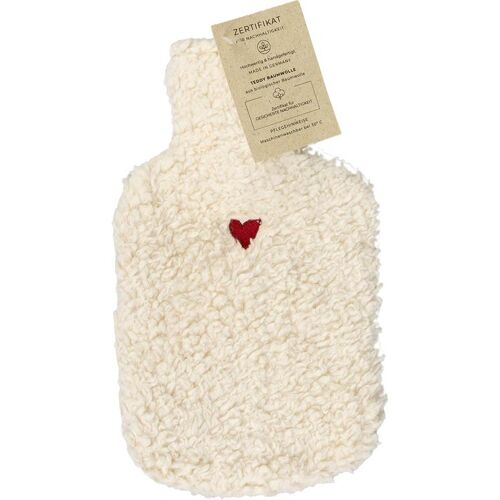 Memo Wärmflasche "Melly" mit Bezug aus Bio-Baumwolle, weiß, mit Herz bestickt, 0,8 l