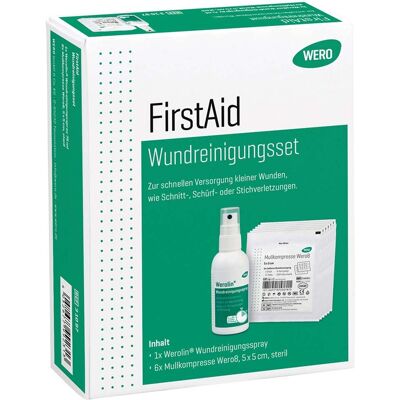 WERO Wundreinigungsset "First Aid" mit Werolin und Mullkompressen WERO Wundreinigungsset "First Aid" mit Werolin und Mullkompressen