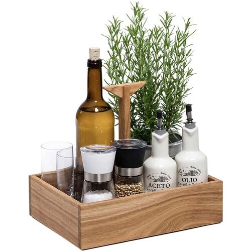 FAIRWERK Gewürzkiste mit Griff, groß, B 30 x T 22 x H 8 cm, Eiche geölt