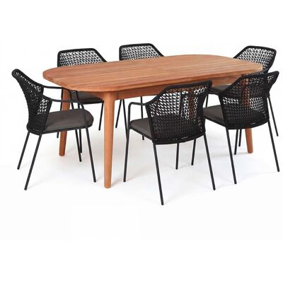 Gartenmöbel-Set "Madera & Burano" 7-tlg. 1 Tisch 180/240 x 100 cm, 6 Sessel, teak/anthrazi Gartenmöbel-Set "Madera & Burano" 7-tlg. 1 Tisch 180/240 x 100 cm, 6 Sessel, teak/anthrazi