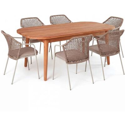 Gartenmöbel-Set "Madera & Burano" 7-tlg. 1 Tisch 180/240 x 100 cm, 6 Sessel, teak/sand Gartenmöbel-Set "Madera & Burano" 7-tlg. 1 Tisch 180/240 x 100 cm, 6 Sessel, teak/sand