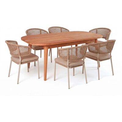 Gartenmöbel-Set "Madera & Spitz" 7-tlg. 1 Tisch 180/240 x 100 cm, 6 Sessel, teak/sand Gartenmöbel-Set "Madera & Spitz" 7-tlg. 1 Tisch 180/240 x 100 cm, 6 Sessel, teak/sand