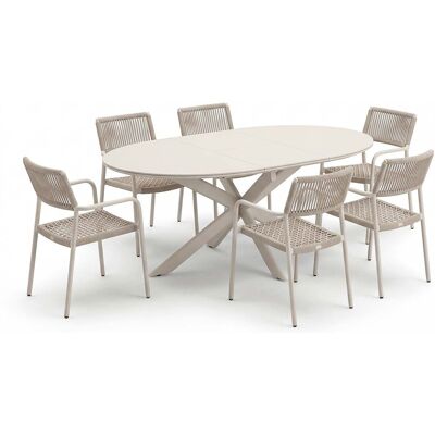 Gartenmöbel-Set "Fellow" 7-tlg. 1 Tisch 145/200 x 145 cm, 6 Sessel, sand Gartenmöbel-Set "Fellow" 7-tlg. 1 Tisch 145/200 x 145 cm, 6 Sessel, sand