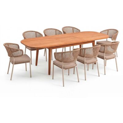 Gartenmöbel-Set "Madera & Spitz" 9-tlg. 1 Tisch 180/240 x 100 cm, 8 Sessel, teak/sand Gartenmöbel-Set "Madera & Spitz" 9-tlg. 1 Tisch 180/240 x 100 cm, 8 Sessel, teak/sand