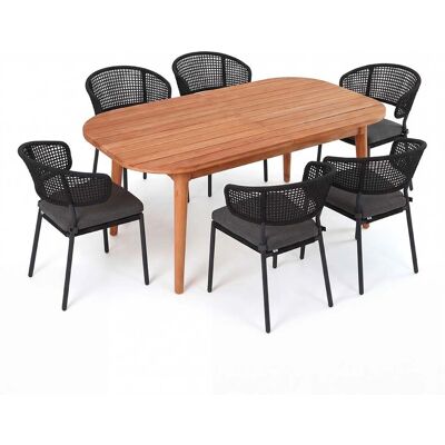 Gartenmöbel-Set "Madera & Spitz" 7-tlg. 1 Tisch 180/240 x 100 cm, 6 Sessel, teak/anthrazit Gartenmöbel-Set "Madera & Spitz" 7-tlg. 1 Tisch 180/240 x 100 cm, 6 Sessel, teak/anthrazit