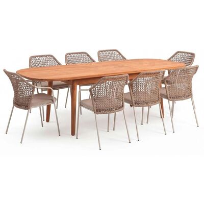 Gartenmöbel-Set "Madera & Burano" 9-tlg. 1 Tisch 180/240 x 100 cm, 8 Sessel, teak/sand Gartenmöbel-Set "Madera & Burano" 9-tlg. 1 Tisch 180/240 x 100 cm, 8 Sessel, teak/sand