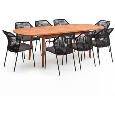 Gartenmöbel-Set "Madera & Burano" 9-tlg. 1 Tisch 180/240 x 100 cm, 8 Sessel, teak/anthrazi Gartenmöbel-Set "Madera & Burano" 9-tlg. 1 Tisch 180/240 x 100 cm, 8 Sessel, teak/anthrazi