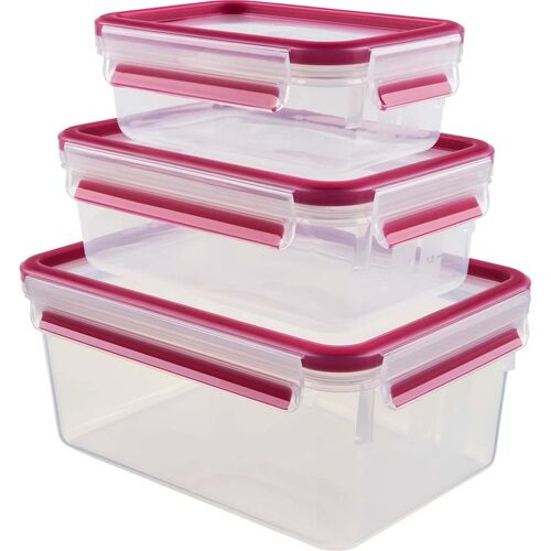 EMSA 3er-Set Frischhaltedosen "Clip & Close" 0,55/1,0/2,2 l, aus Kunststoff, himbeer