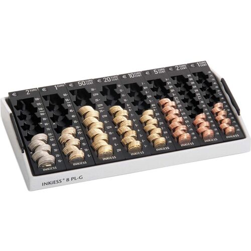 INKIESS Geldzählkasse "8 PL-G" mit 8 Einzelmünzbehältern und Griffen