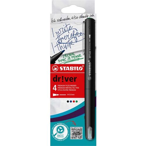 STABILO Fineliner "dr!ver" M, 4er-Set, ISCC Plus 94%