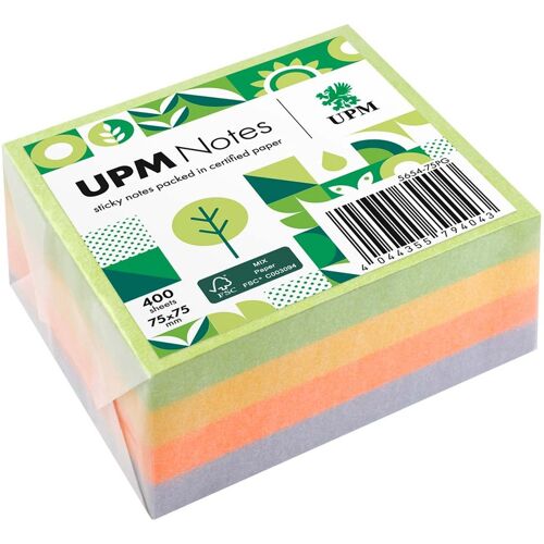 UPM Super Sticky Haftnotiz-Quader "Spring Farbmix" 75 x 75 mm, 400 Blatt, farbig sortiert