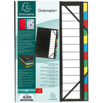 6 Exacompta Ordnungsmappen, DIN A4, Gummizug, dehnbarer Rücken, 12 Fächer, schwarz 6 Exacompta Ordnungsmappen, DIN A4, Gummizug, dehnbarer Rücken, 12 Fächer, schwarz