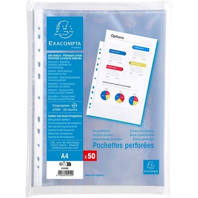 Exacompta Prospekthüllen glatt, DIN A4, 60µ, 50 Stk. Exacompta Prospekthüllen glatt, DIN A4, 60µ, 50 Stk.