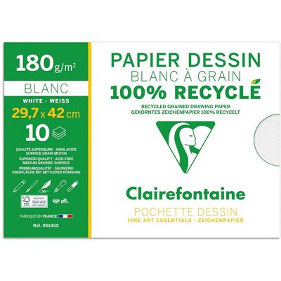 Clairefontaine Clairfontaine "Dessin à grain Recycle" - Mappe mit Zeichenpapier, DIN A3, 10 Blatt Clairefontaine Clairfontaine "Dessin à grain Recycle" - Mappe mit Zeichenpapier, DIN A3, 10 Blatt