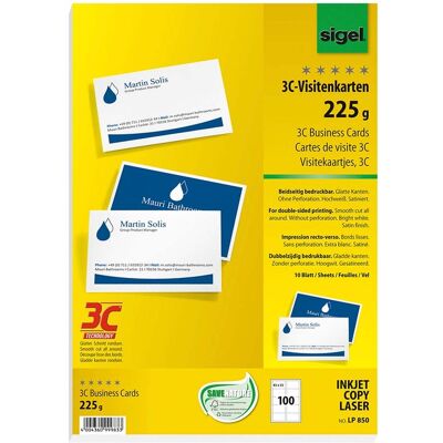 100 Sigel Visitenkarten 3C weiß, 225g, beiseitig bedruckbar 100 Sigel Visitenkarten 3C weiß, 225g, beiseitig bedruckbar