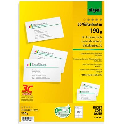 100 Sigel Visitenkarten 3C weiß, 190g/m² 100 Sigel Visitenkarten 3C weiß, 190g/m²