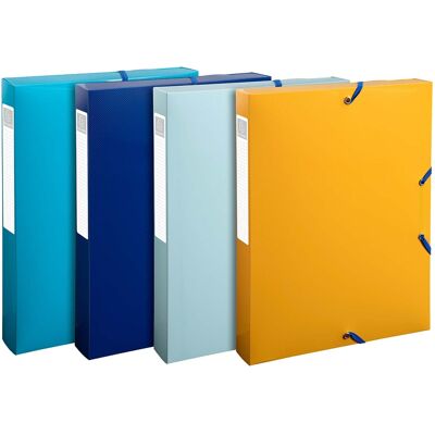 8 Exacompta Archivboxen "BeeBlue", DIN A4, Gummizug, 3 Klappen, RB 40 mm, sortiert 8 Exacompta Archivboxen "BeeBlue", DIN A4, Gummizug, 3 Klappen, RB 40 mm, sortiert
