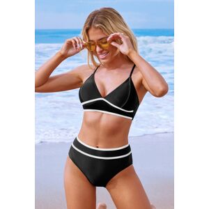 Crossback-Bikini-Oberteil und Bikinihose mit Kontrastpaspel Schwarz M