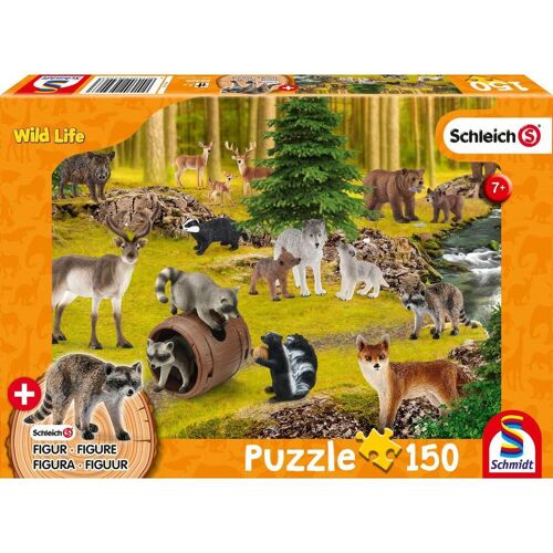 Schmidt Spiele GmbH Wild Life, Bei den Waschbären. Puzzle 150 Teile, mit Add-on (eine Original Figur...