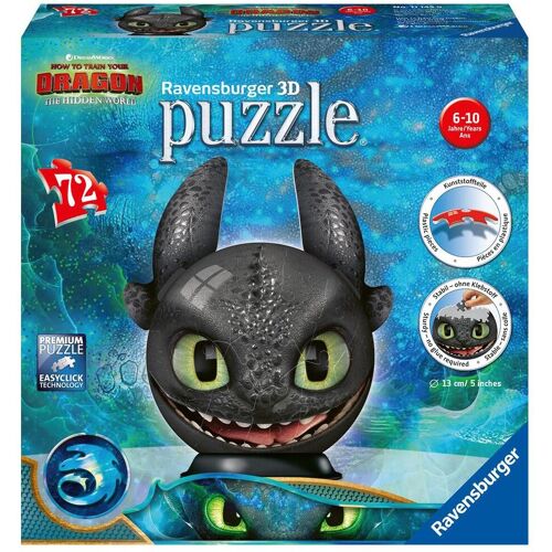 Ravensburger Spieleverlag Ravensburger 3D Puzzle 11145 - Puzzle-Ball  Dragons 3 Ohnezahn mit  Ohren- 72 Te...