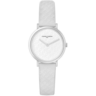 Pierre Cardin Damen Armband-Uhr mit Marken-Kürzel-Print analoge Quarz-Uhr mit Leder-Armband 3ATM 31mm CBV.1501 Weiß/Silber - weiblich - Size: One-Size Pierre Cardin Damen Armband-Uhr mit Marken-Kürzel-Print analoge Quarz-Uhr mit Leder-Armband 3ATM 31mm CBV.1501 Weiß/Silber - weiblich - Size: One-Size