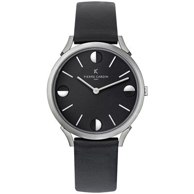 Pierre Cardin Herren Armband-Uhr analoge Quarz-Uhr mit Leder-Armband 3ATM 40mm CPI.2010 Schwarz/Silber - männlich - Size: One-Size Pierre Cardin Herren Armband-Uhr analoge Quarz-Uhr mit Leder-Armband 3ATM 40mm CPI.2010 Schwarz/Silber - männlich - Size: One-Size