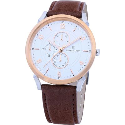 Pierre Cardin Herren Armband-Uhr mit Multi-Ziffernblatt analoge Quarz-Uhr mit Leder-Armband 3ATM 44mm CPI.2060 Braun/Rosegold/Silber - männlich - Size: One-Size Pierre Cardin Herren Armband-Uhr mit Multi-Ziffernblatt analoge Quarz-Uhr mit Leder-Armband 3ATM 44mm CPI.2060 Braun/Rosegold/Silber - männlich - Size: One-Size