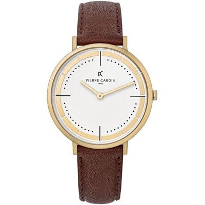 Pierre Cardin Herren analoge Quarz-Uhr mit Leder-Armband Armband-Uhr 3ATM 41mm CBV.1031 Gold/Braun/Weiß - männlich - Size: One-Size Pierre Cardin Herren analoge Quarz-Uhr mit Leder-Armband Armband-Uhr 3ATM 41mm CBV.1031 Gold/Braun/Weiß - männlich - Size: One-Size
