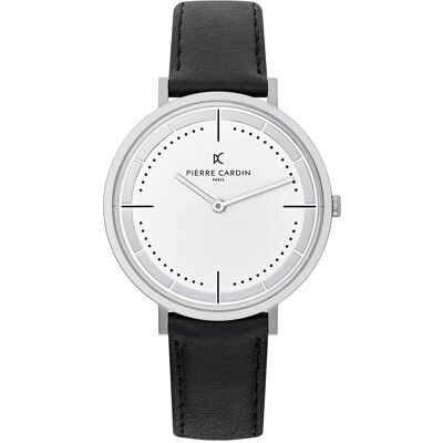 Pierre Cardin Herren analoge Quarz-Uhr mit Leder-Armband Armband-Uhr 3ATM 41mm CBV.1025 Silber/Schwarz - männlich - Size: One-Size Pierre Cardin Herren analoge Quarz-Uhr mit Leder-Armband Armband-Uhr 3ATM 41mm CBV.1025 Silber/Schwarz - männlich - Size: One-Size