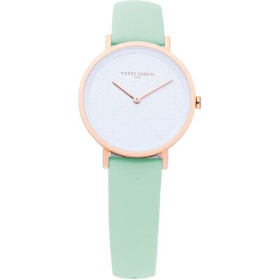 Pierre Cardin Damen Armband-Uhr mit Marken-Kürzel-Print analoge Quarz-Uhr mit Leder-Armband 3ATM 31mm CBV.1511 Pastell-Grün/Gold - weiblich - Size: One-Size Pierre Cardin Damen Armband-Uhr mit Marken-Kürzel-Print analoge Quarz-Uhr mit Leder-Armband 3ATM 31mm CBV.1511 Pastell-Grün/Gold - weiblich - Size: One-Size