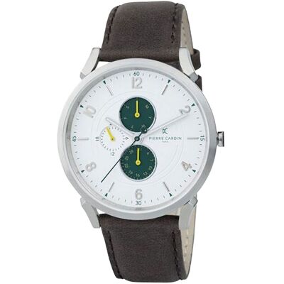 Pierre Cardin Herren Armband-Uhr mit Multi-Ziffernblatt analoge Quarz-Uhr mit Leder-Armband 3ATM 44mm CPI.2057 Silber/Braun/Grün - männlich - Size: One-Size Pierre Cardin Herren Armband-Uhr mit Multi-Ziffernblatt analoge Quarz-Uhr mit Leder-Armband 3ATM 44mm CPI.2057 Silber/Braun/Grün - männlich - Size: One-Size