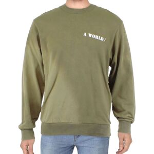 JACK & JONES Herren Crew Neck Pullover mit "A World"-Print auf der Brust Rundhals-Sweater 12201935 Khaki - männlich - Size: S JACK & JONES Herren Crew Neck Pullover mit "A World"-Print auf der Brust Rundhals-Sweater 12201935 Khaki - männlich - Size: S