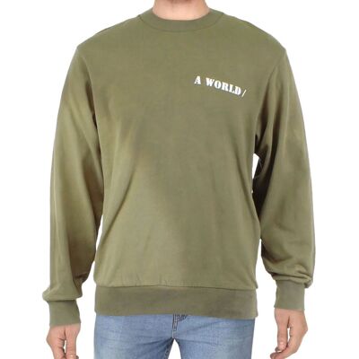 JACK & JONES Herren Crew Neck Pullover mit "A World"-Print auf der Brust Rundhals-Sweater 12201935 Khaki - männlich - Size: S JACK & JONES Herren Crew Neck Pullover mit "A World"-Print auf der Brust Rundhals-Sweater 12201935 Khaki - männlich - Size: S