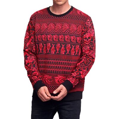 O46RN (MB2) Bequemes Sweatshirt für Herren mit extravagantem Muster Rundhals-Pullover Sweater 19146 Rot - männlich - Size: XL O46RN (MB2) Bequemes Sweatshirt für Herren mit extravagantem Muster Rundhals-Pullover Sweater 19146 Rot - männlich - Size: XL