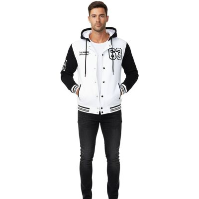 O46RN (MB2) Lässige Sweat-Jacke für Herren im College-Style Kapuzen-Pullover Sweater 6876-1 Modell-1 Weiß/Schwarz - männlich - Size: M O46RN (MB2) Lässige Sweat-Jacke für Herren im College-Style Kapuzen-Pullover Sweater 6876-1 Modell-1 Weiß/Schwarz - männlich - Size: M
