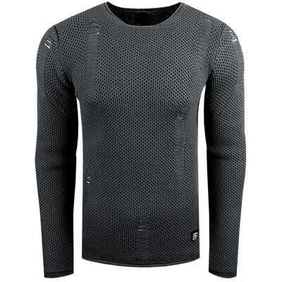 O46RN (MB2) Moderner Herren Strick-Pullover im Destroyed Look Slim Fit Rundhals-Sweater mit Strukturstrick 13249 Anthrazit - männlich - Size: XL O46RN (MB2) Moderner Herren Strick-Pullover im Destroyed Look Slim Fit Rundhals-Sweater mit Strukturstrick 13249 Anthrazit - männlich - Size: XL