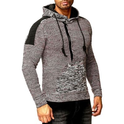O46RN (MB2) Moderner Herren Strick-Pullover Kapuzen-Sweater Grobstrick-Hoodie Strick-Jacke 13290 Grau /Rot - männlich - Size: M O46RN (MB2) Moderner Herren Strick-Pullover Kapuzen-Sweater Grobstrick-Hoodie Strick-Jacke 13290 Grau /Rot - männlich - Size: M