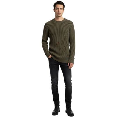 O46RN (MB2) Urbaner Biker-Strickpullover für Herren mit Rundhalsausschnitt Sweater im modernen Used-Look mit Destroyed-Details 13293 Khaki - männlich - Size: L O46RN (MB2) Urbaner Biker-Strickpullover für Herren mit Rundhalsausschnitt Sweater im modernen Used-Look mit Destroyed-Details 13293 Khaki - männlich - Size: L
