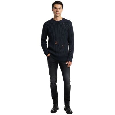 O46RN (MB2) Urbaner Biker-Strickpullover für Herren mit Rundhalsausschnitt Sweater im modernen Used-Look mit Destroyed-Details 13293 Marine - männlich - Size: 2XL O46RN (MB2) Urbaner Biker-Strickpullover für Herren mit Rundhalsausschnitt Sweater im modernen Used-Look mit Destroyed-Details 13293 Marine - männlich - Size: 2XL