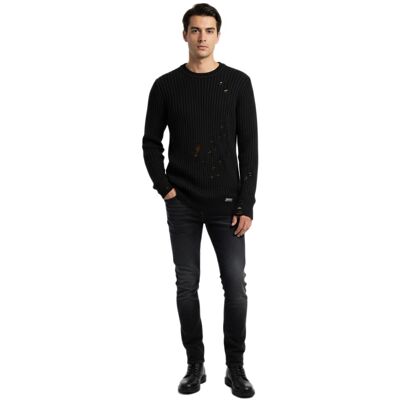 O46RN (MB2) Urbaner Biker-Strickpullover für Herren mit Rundhalsausschnitt Sweater im modernen Used-Look mit Destroyed-Details 13296 Schwarz - männlich - Size: 2XL O46RN (MB2) Urbaner Biker-Strickpullover für Herren mit Rundhalsausschnitt Sweater im modernen Used-Look mit Destroyed-Details 13296 Schwarz - männlich - Size: 2XL