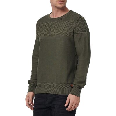 O46RN (MB2) Cooler Herren Rundhals-Pullover mit modernem Strick-Muster Feinstrick-Sweater 13393 Khaki - männlich - Size: M O46RN (MB2) Cooler Herren Rundhals-Pullover mit modernem Strick-Muster Feinstrick-Sweater 13393 Khaki - männlich - Size: M