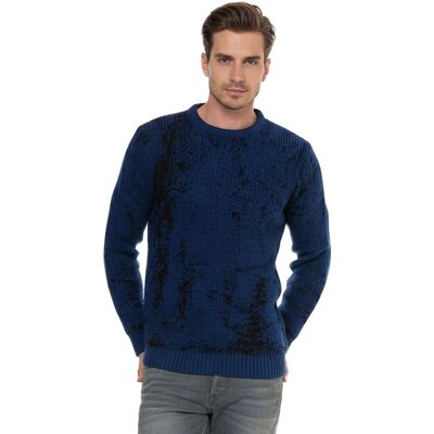 O46RN (MB2) Zeitloser Herren Rundhals-Pullover im Zweifarben-Design Feinstrick-Sweater 13433 Sax-Blau - männlich - Size: 2XL O46RN (MB2) Zeitloser Herren Rundhals-Pullover im Zweifarben-Design Feinstrick-Sweater 13433 Sax-Blau - männlich - Size: 2XL