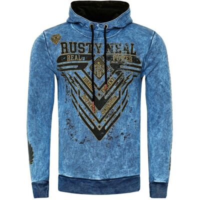 O46RN (MB2) Auffälliger Herren Kapuzen-Pullover Oil-Washed Hoodie mit Grafik-Print Sweatshirt 19126 Sax-Blau - männlich - Size: M O46RN (MB2) Auffälliger Herren Kapuzen-Pullover Oil-Washed Hoodie mit Grafik-Print Sweatshirt 19126 Sax-Blau - männlich - Size: M