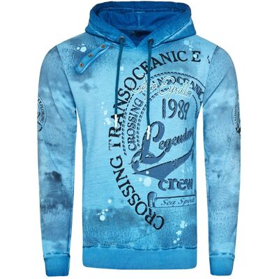O46RN (MB2) Exklusiver Herren Kapuzen-Pullover Oil-Washed Hoodie mit Knopfleiste und Sea-Print Sweater 19128 Petrol - männlich - Size: S O46RN (MB2) Exklusiver Herren Kapuzen-Pullover Oil-Washed Hoodie mit Knopfleiste und Sea-Print Sweater 19128 Petrol - männlich - Size: S