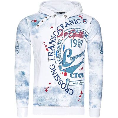 O46RN (MB2) Exklusiver Herren Kapuzen-Pullover Oil-Washed Hoodie mit Knopfleiste und Sea-Print Sweater 19128 Weiß - männlich - Size: L O46RN (MB2) Exklusiver Herren Kapuzen-Pullover Oil-Washed Hoodie mit Knopfleiste und Sea-Print Sweater 19128 Weiß - männlich - Size: L