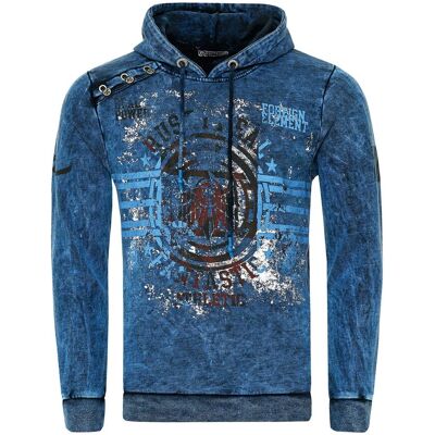 O46RN (MB2) Markanter Herren Kapuzen-Pullover Oil-Washed Hoodie mit Vintage-Prints und Knopf-Detail Sweater 19130 Marine - männlich - Size: S O46RN (MB2) Markanter Herren Kapuzen-Pullover Oil-Washed Hoodie mit Vintage-Prints und Knopf-Detail Sweater 19130 Marine - männlich - Size: S