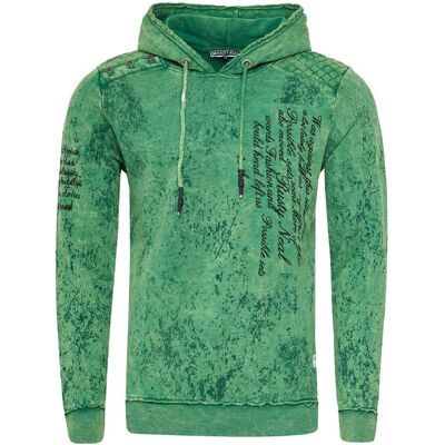 O46RN (MB2) Moderner Herren Kapuzen-Pullover Oil-Washed Hoodie mit Steppmuster und Schrift-Prints Sweater 19131 Grün - männlich - Size: S O46RN (MB2) Moderner Herren Kapuzen-Pullover Oil-Washed Hoodie mit Steppmuster und Schrift-Prints Sweater 19131 Grün - männlich - Size: S