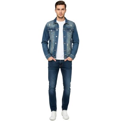 O46RN (MB2) Stylische Herren Jeans-Jacke im Vintage-Look Used Waschung Kentkragen Denim-Jacke 8220 Vintage Blau - männlich - Size: S O46RN (MB2) Stylische Herren Jeans-Jacke im Vintage-Look Used Waschung Kentkragen Denim-Jacke 8220 Vintage Blau - männlich - Size: S